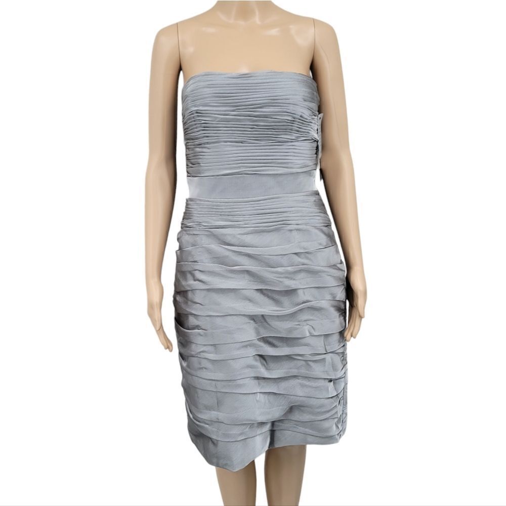 Monique Lhuillier Silver Bridesmaids Cocktail Party Midi Strapless Dress NEW